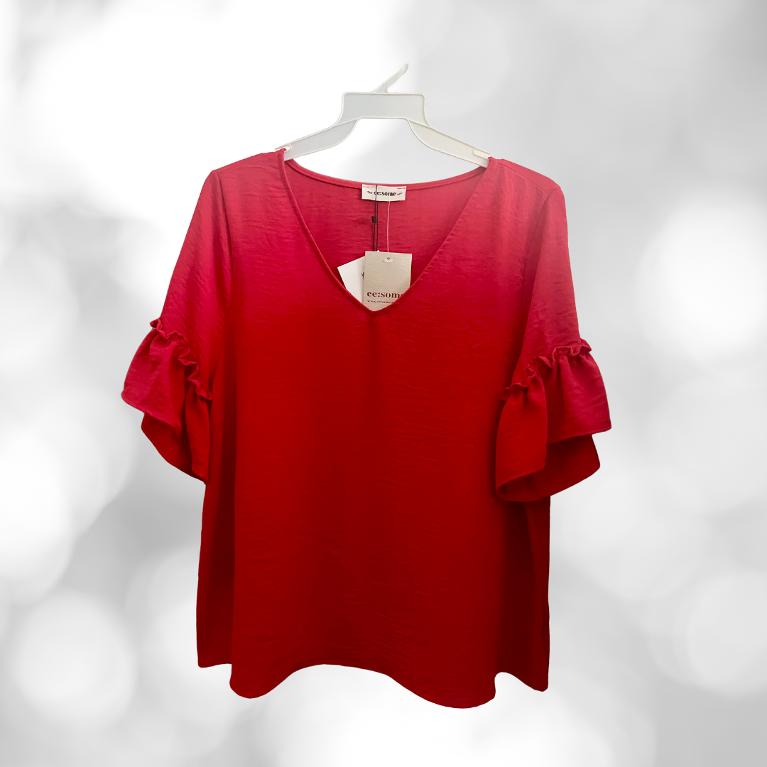 Girly Ruffle Sleeve V-Neck Top