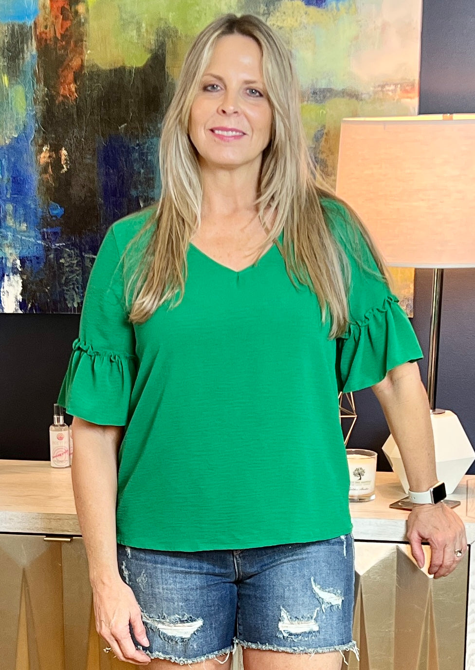 Girly Ruffle Sleeve V-Neck Top