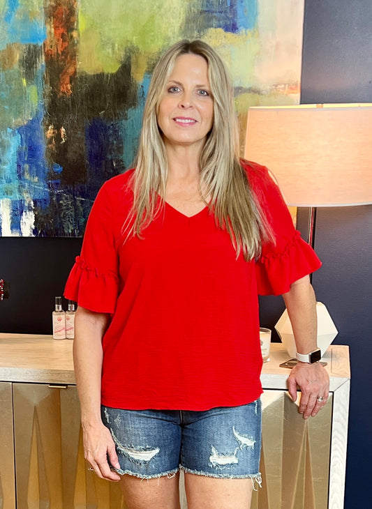 Girly Ruffle Sleeve V-Neck Top